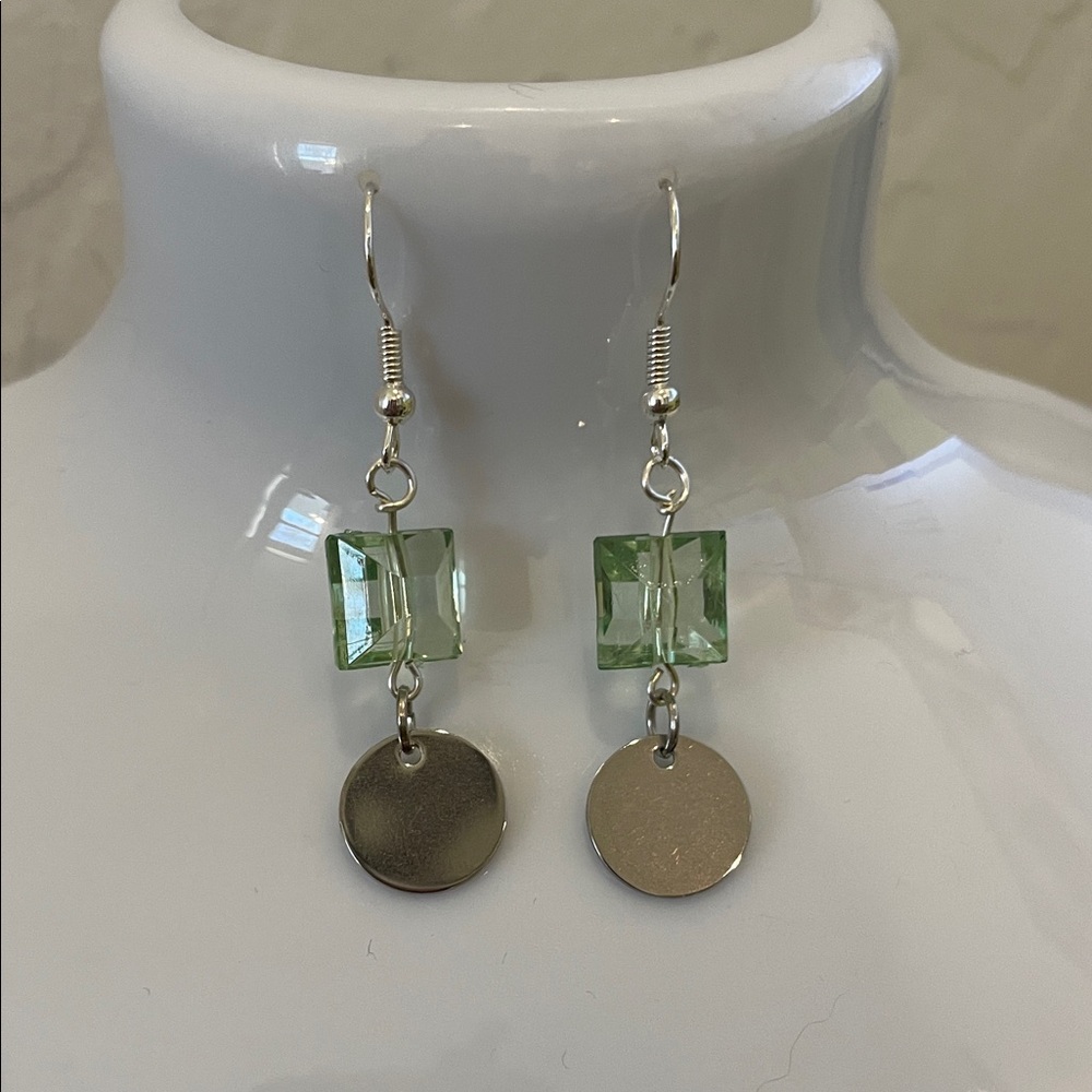 Elegant Silver and Green Dangle Earrings